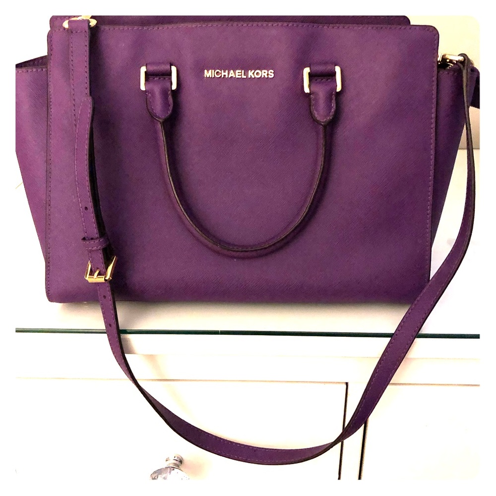 Michael Kors purple and gold Selma purse